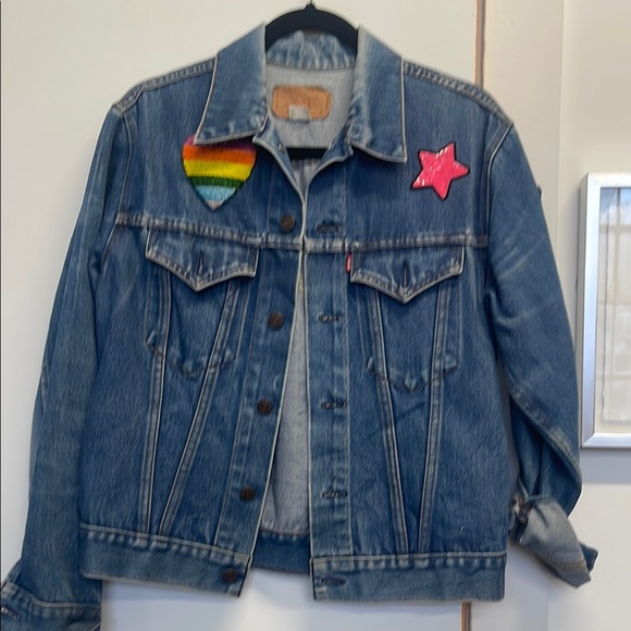 Boho Luxxe One of a kind Levi's Denim love Jacket with Patches - Picture 1 of 6